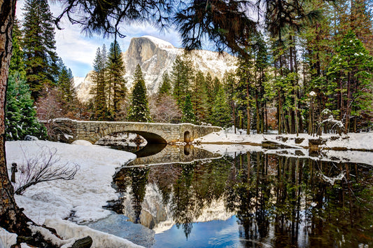 Half Dome reflection over Stoneman Bridge- Yosemite